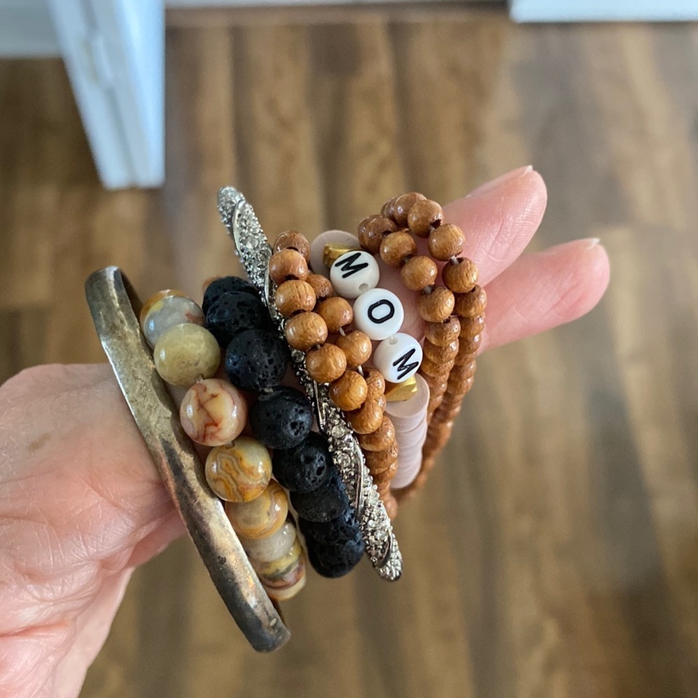 6 bracelets eclectic lava‎ rock, beaded, wooden beads